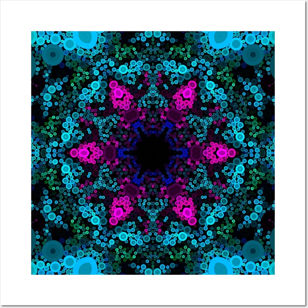 Dot Mandala Flower Blue Green and Pink Wall Art by WormholeOrbital